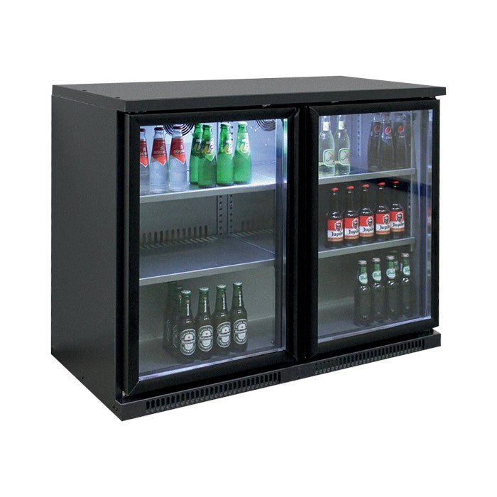 High-End Backbar Cooler SGD-240GE – 2 Glass Doors, LED Interior Light, Adjustable Shelves, Energy-Efficient Beverage Fridge for Bottles & Cans