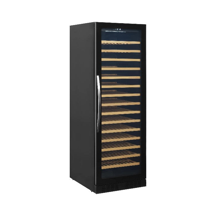 Wine Cooler TFW400F – Single Zone 165-Bottle Capacity, Frameless Glass Door, LED Lighting, Wooden Shelves, Energy Efficient, Black