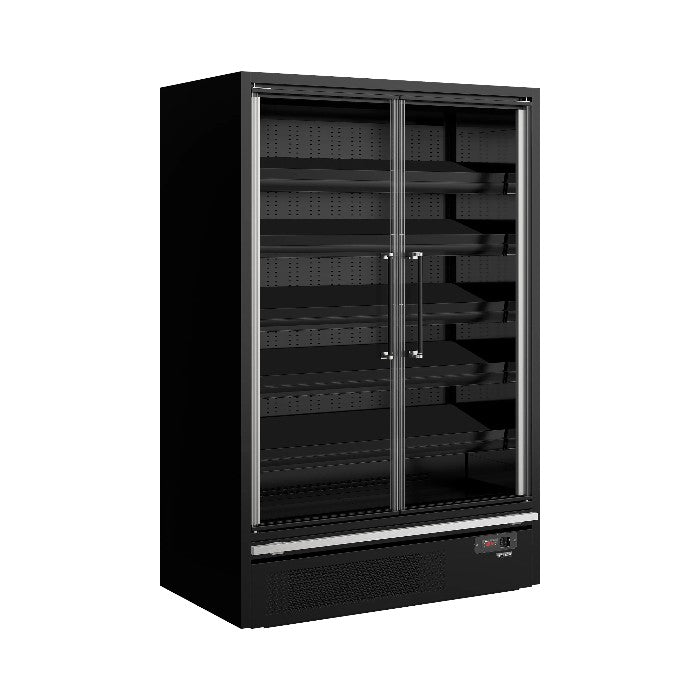 TEFCOLD Galaxy+ GP14FGD Black Multideck Display Fridge with Full Glass Doors, Plug-In Refrigerated Merchandiser, Energy Class B
