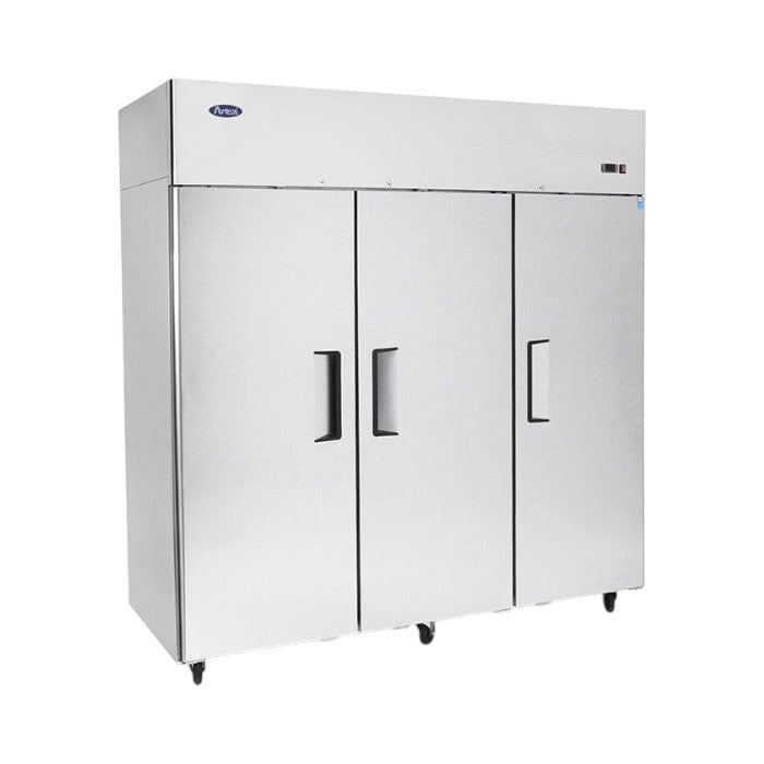 Atosa YBF9237GR Triple Door Upright Refrigerator, 1390L, Stainless Steel, Ventilated Cooling, Digital Temperature Display