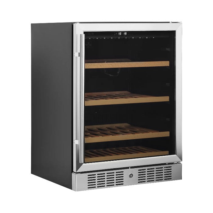 TFW200-S Undercounter Wine Cooler with Glass Door – 48 Bottle Capacity, Single Zone, Stainless Steel Frame, Black Finish