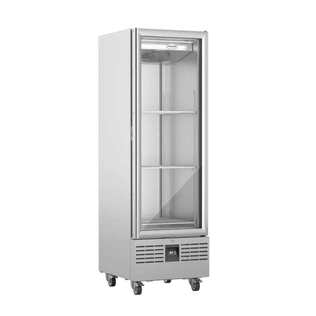 Foster FSL400G/11-310 Slimline Single Glass Door Upright Display Refrigerator, 400L, Stainless Steel, LED Display & Energy Efficient