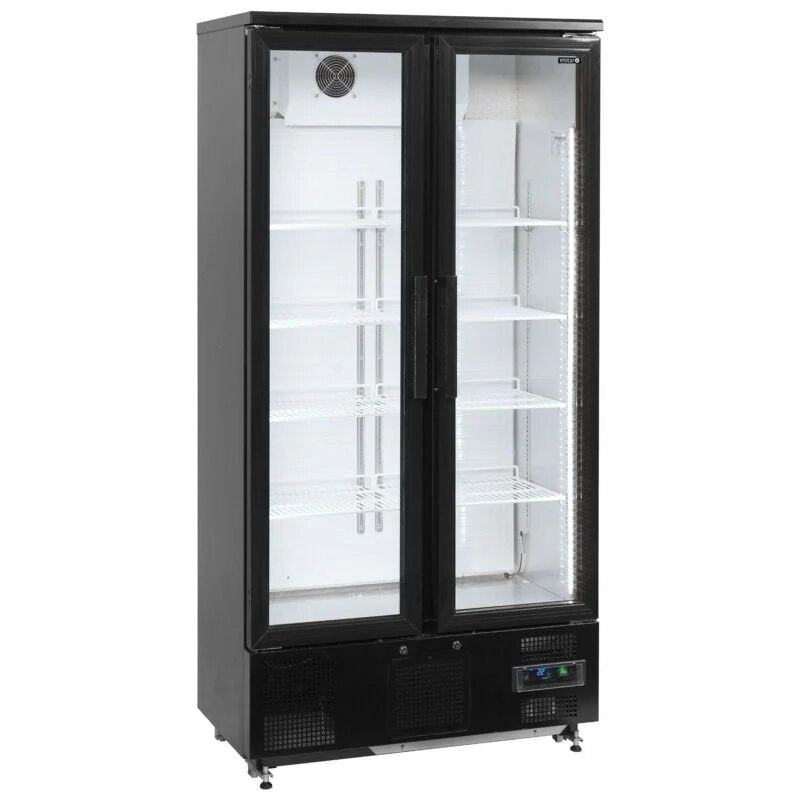 Elstar EM500H Upright Double Glass Door Back Bar Bottle Cooler 490L Black LED Lighting Fan-Assisted Cooling