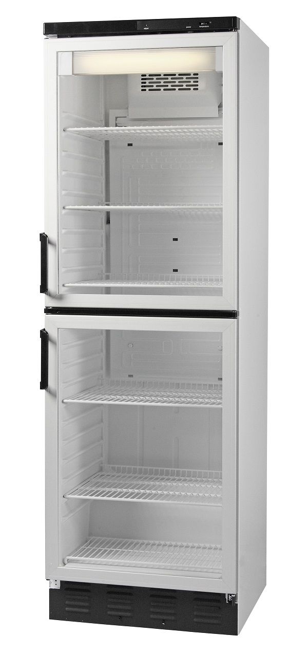 Vestfrost FKG 370 Upright Double Door Display Cooler – 377L Capacity, Ventilated Cooling, Auto Defrost, Lockable, White, Made in Denmark