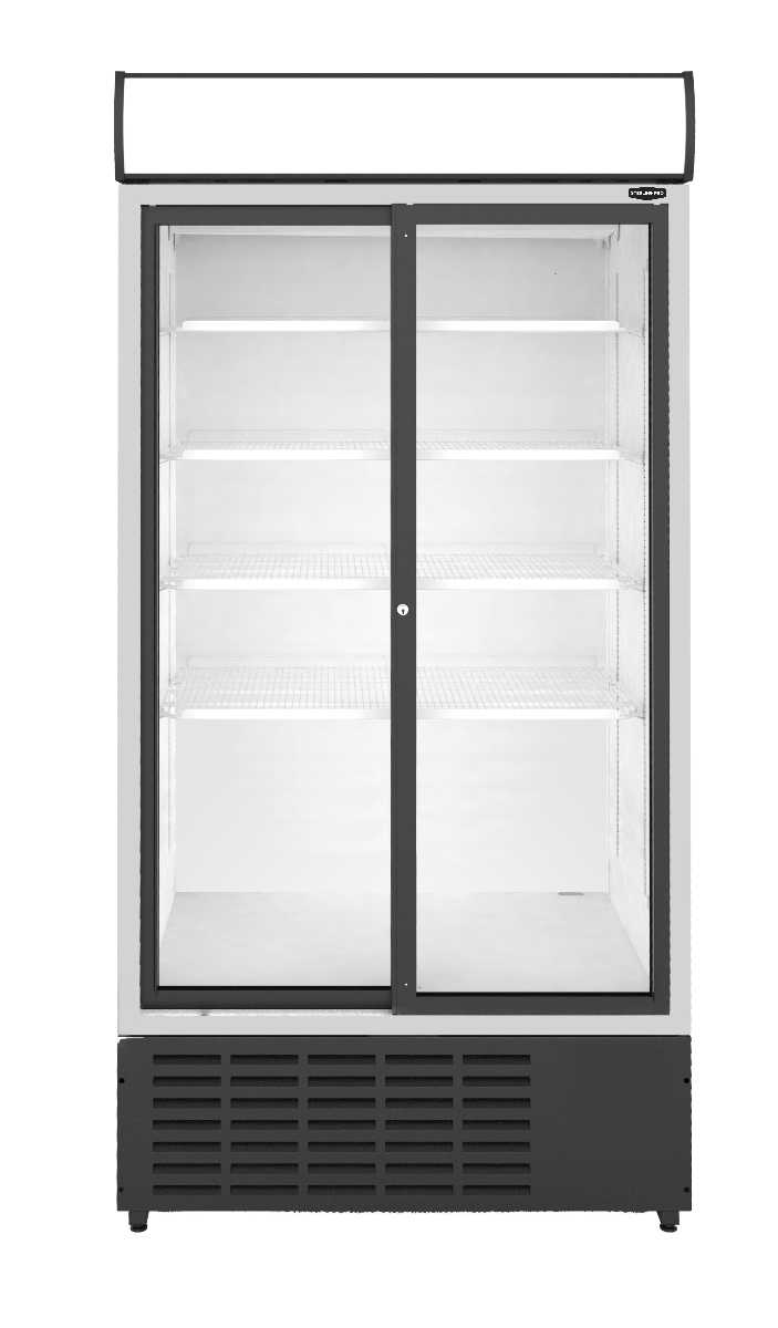 Sterling Pro Green SPD20SL Upright Sliding Double Door Display Chiller – 832L, LED Lighting, Curved Canopy, R290 Refrigerant