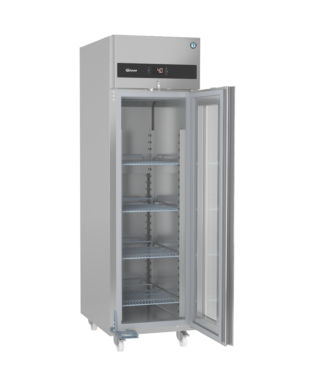 Hoshizaki Premier KG-60-C-DR-U Glass Door Stainless Steel Upright Display Refrigerator, 480L, Energy-Efficient, Self-Closing, Adjustable Shelves