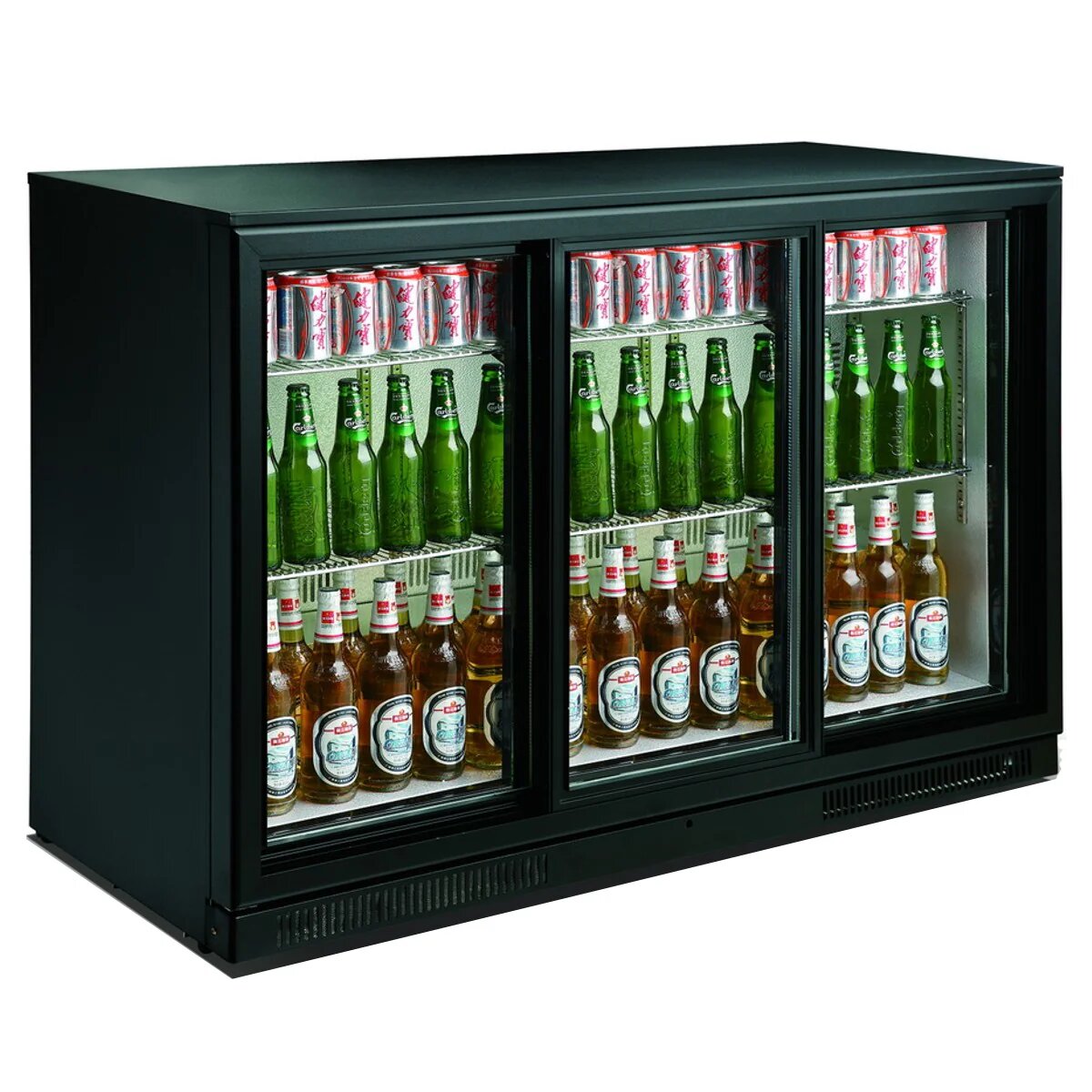 Combisteel 3-Door Black Backbar Cooler – 298L Ventilated Commercial Fridge with LED Lighting