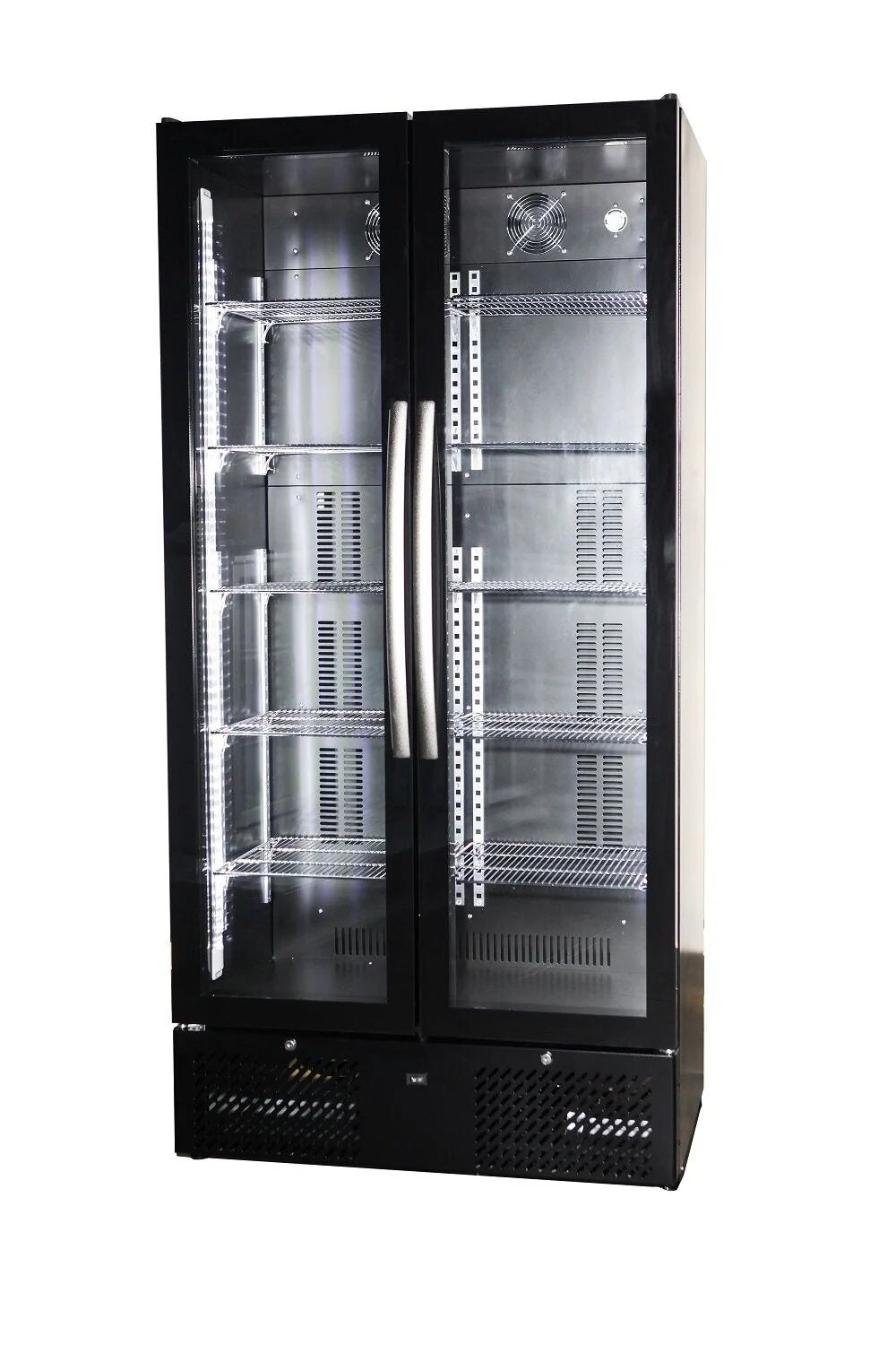 Combisteel Double Door Upright Bottle Cooler Fridge BDK-458 – 458L, LED, Black & Stainless Steel, Fan Ventilated