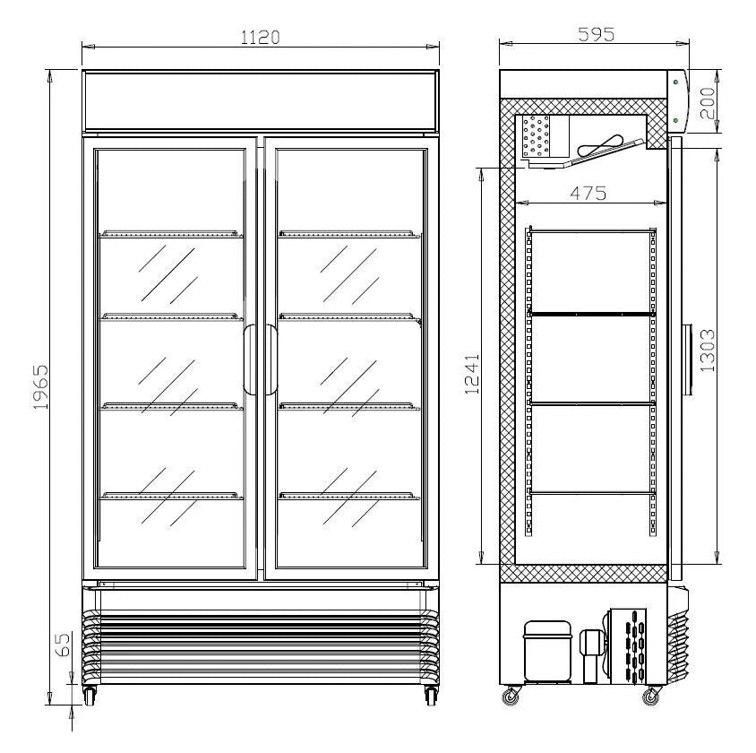 Combisteel BEZ-750 GD Double Hinged Glass Door Merchandiser, 750L Display Fridge