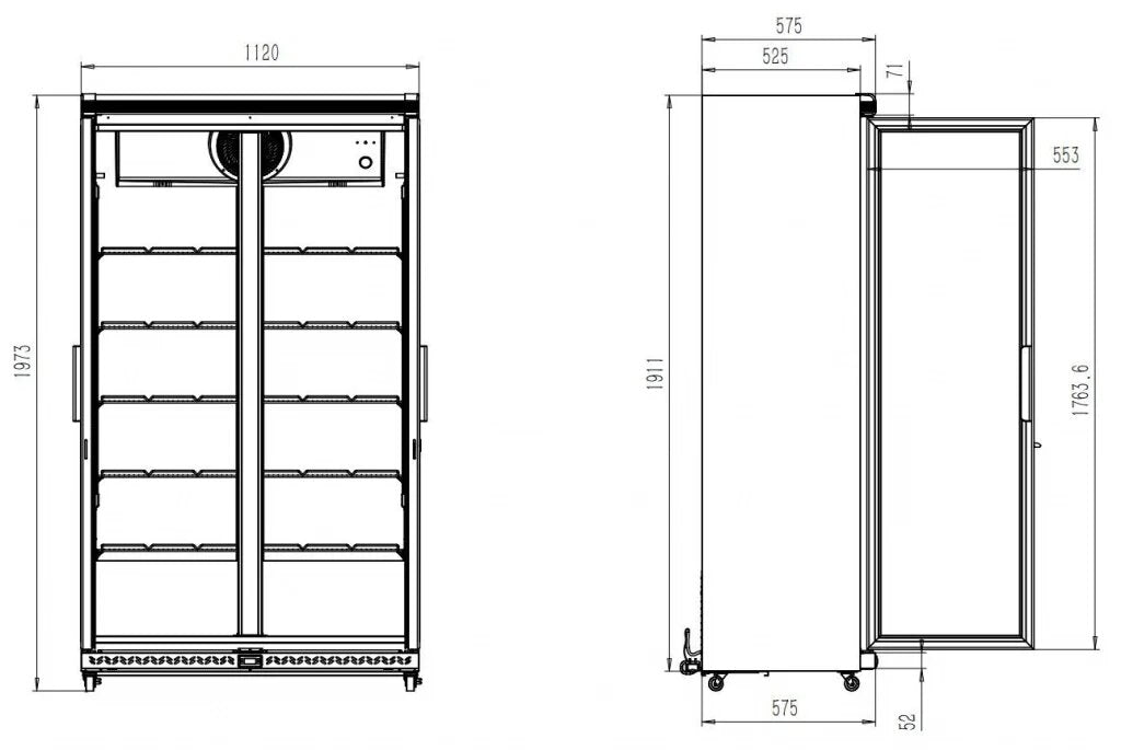 Combisteel Double Hinged Glass Door Display Fridge 785L – Ventilated Cooling, LED Lighting, Lockable, Mobile, R290 Refrigerant