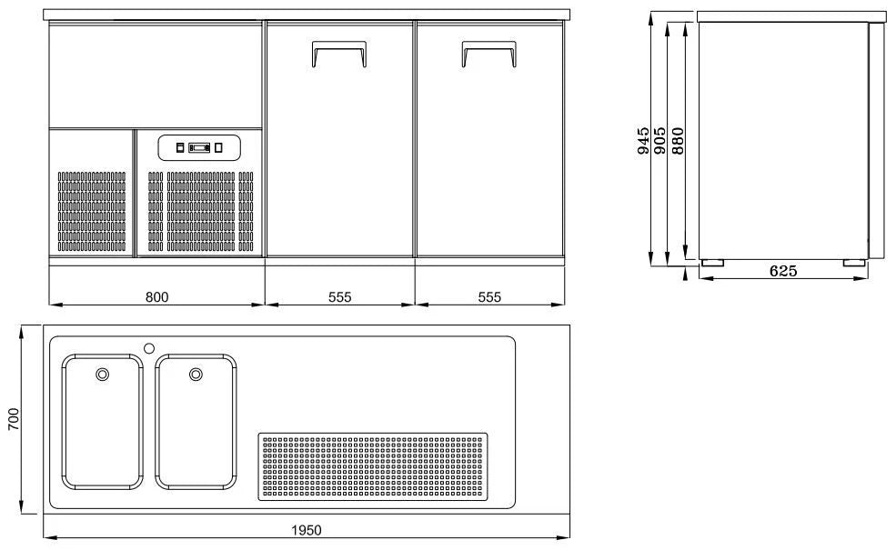 Combisteel Double Door Bottle Cooler Beer Tap Counter – Stainless Steel 430 – Full Bar Unit