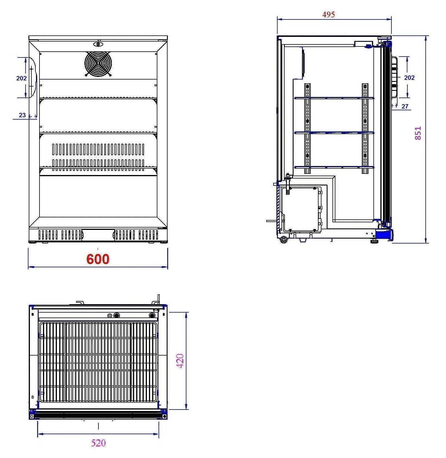 Combisteel Backbar Cooler Black 1 Door - 128L, LED Lighting, Automatic Defrost