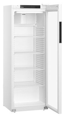Liebherr MRFVC 3511 Glass Door White Display Fridge, 347L, Forced Air Cooling, Self-Closing Door, 5 Adjustable Shelves