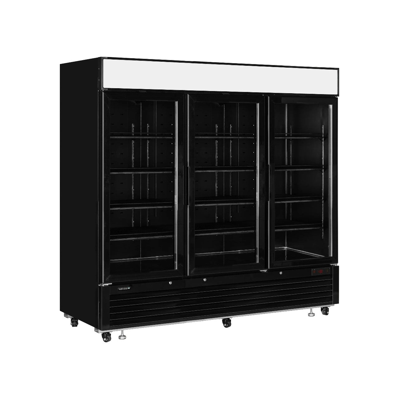 TEFCOLD LGF7500 Black Glass Door Display Freezer – 3 Hinged Doors, LED Lighting, Fan-Assisted Cooling, Heated Glass, 1436L Net Capacity