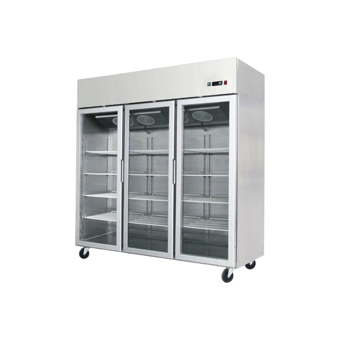 Atosa YCF9403GR Slimline Triple Glass Door Upright Fridge, 1390L, Stainless Steel, Digital Temperature Display