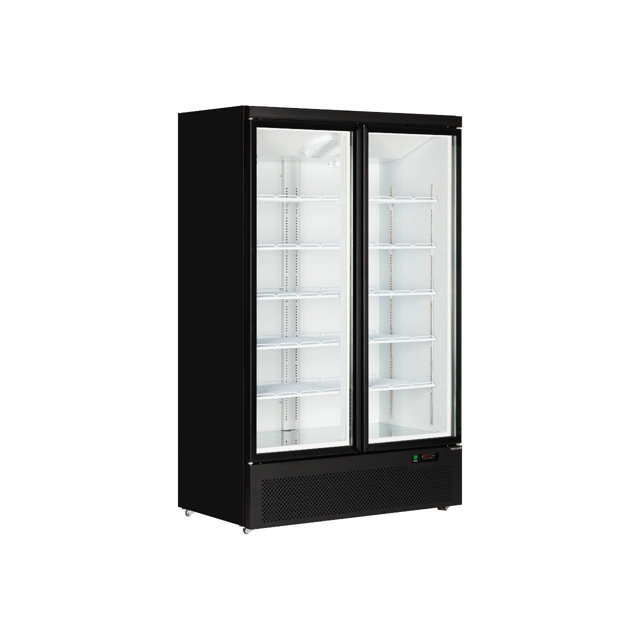 Glass Door Merchandiser Atom Maxi C2DB – Double Door Commercial Display Fridge, Black, Ventilated Cooling