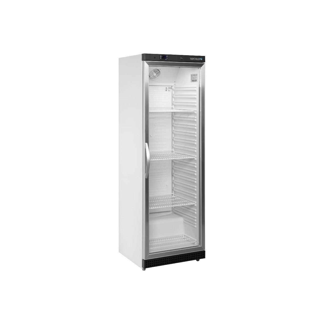 Glass Door Merchandiser UR400G – 1 Hinged Door, Fan Assisted Cooling, LED Interior Light, Adjustable Shelves, 350L White Display Fridge