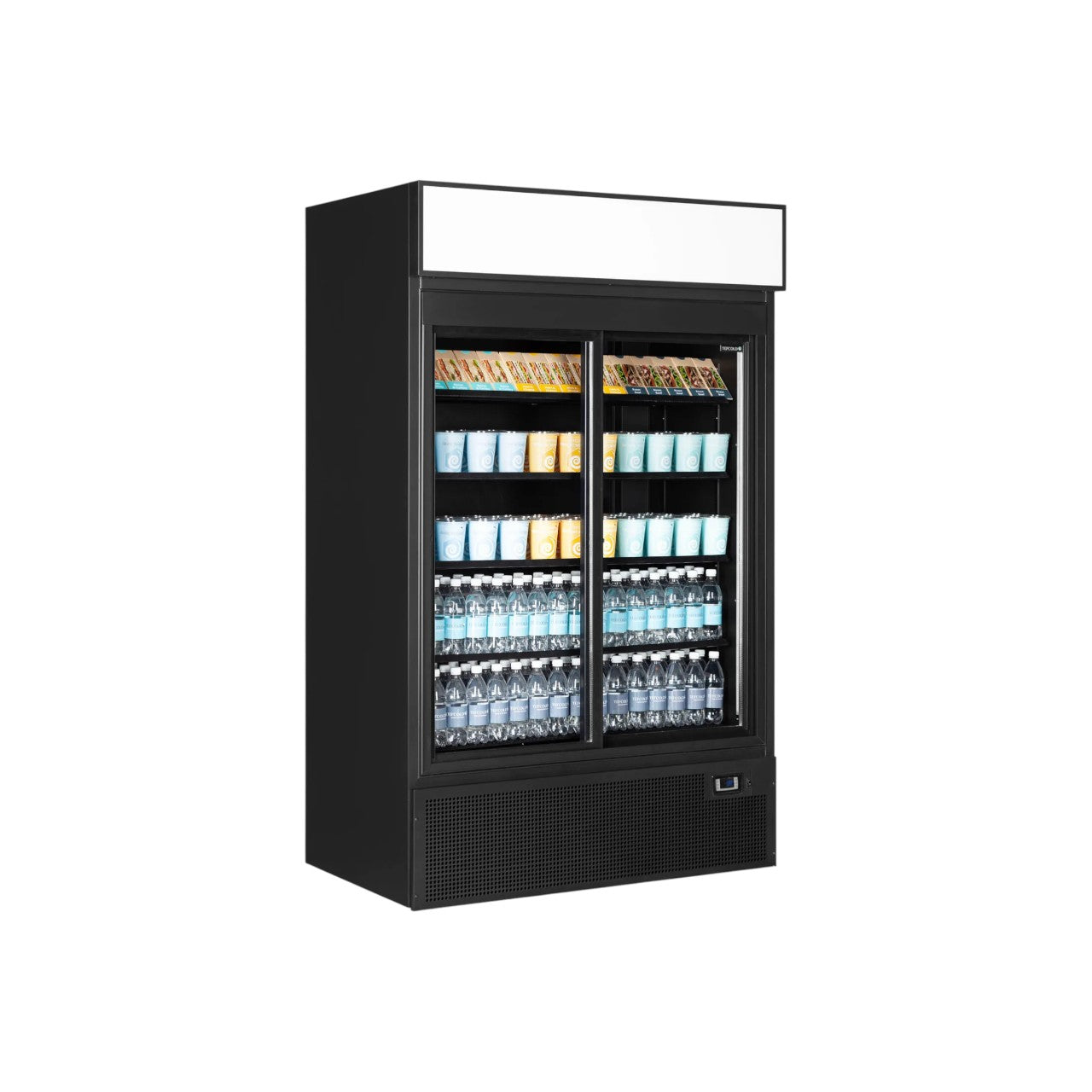TEFCOLD FSC1200S Black Glass Door Merchandiser – 2 Sliding Doors, Ventilated Cooling, LED Lighting, 967L Capacity