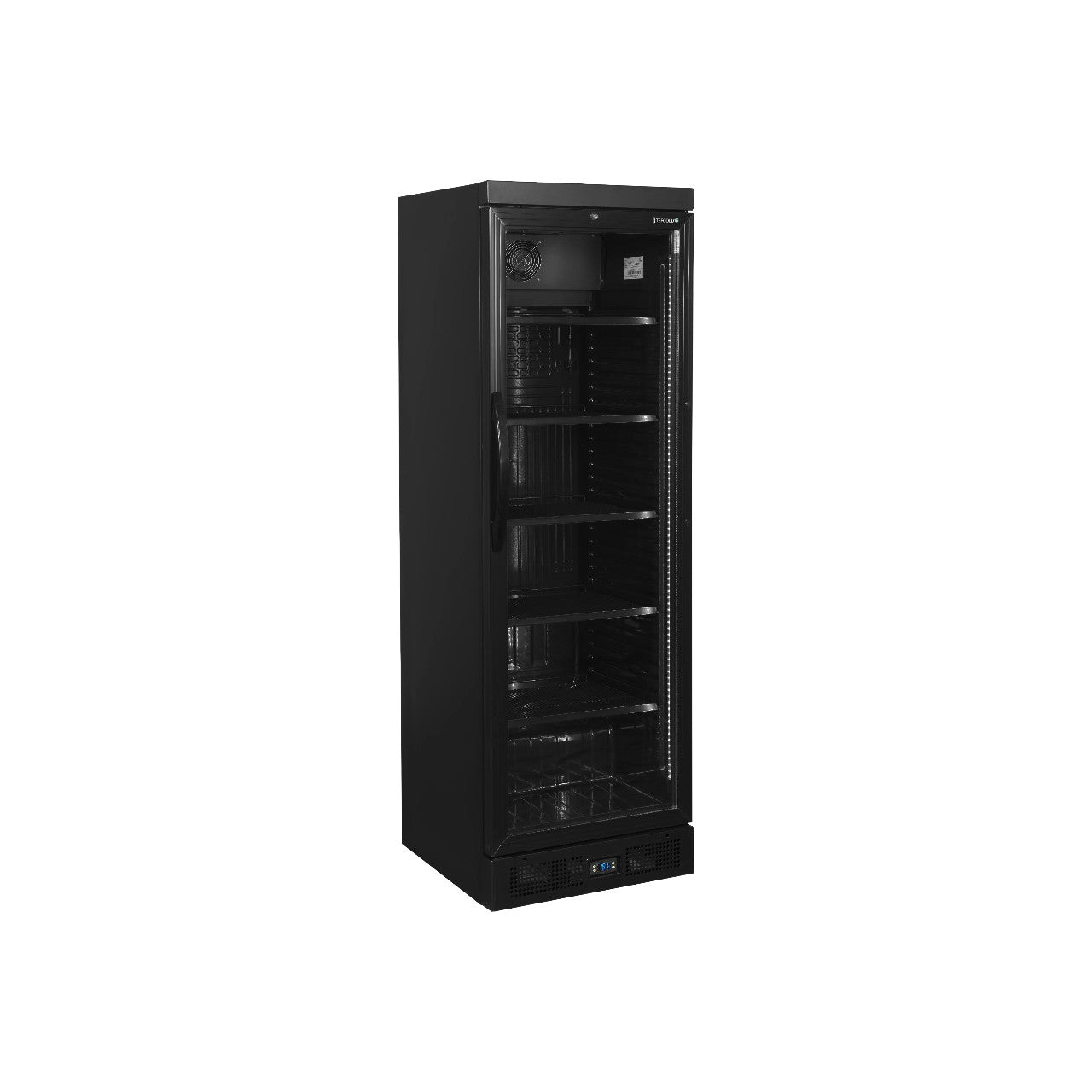 Glass Door Merchandiser CEV435 BLACK – Fan Assisted Cooling, LED Lighting, Adjustable Shelves, Premium Display Fridge