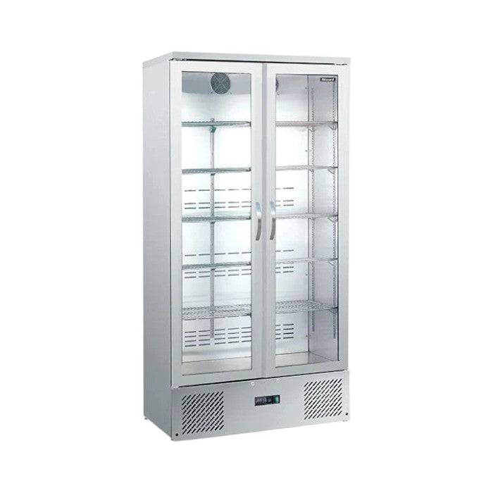 Blizzard BAR20SS Upright Double Door Bar Bottle Cooler 492B Stainless Steel LED Lighting Adjustable Shelves Lockable Doors