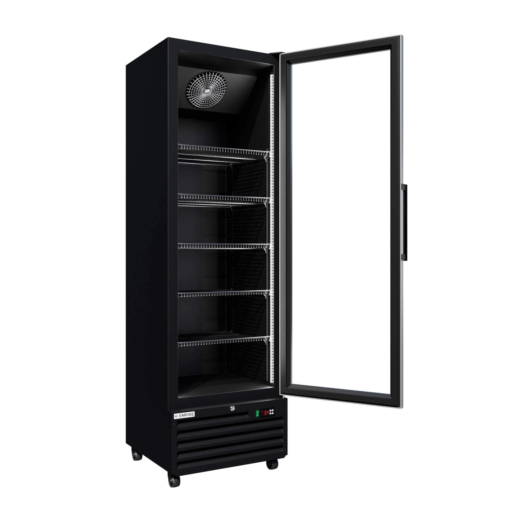 Empire Single Door Upright Display Cooler 361L | Commercial Glass Door Fridge Merchandiser Black with LED Lighting & Digital Temperature Control