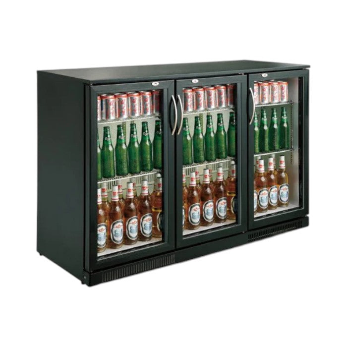 Combisteel 3-Door Backbar Cooler 298L – Black Commercial Fridge with LED Lighting