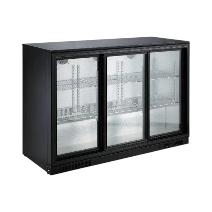 Combisteel 3-Door Black Backbar Cooler – 298L Ventilated Commercial Fridge with LED Lighting