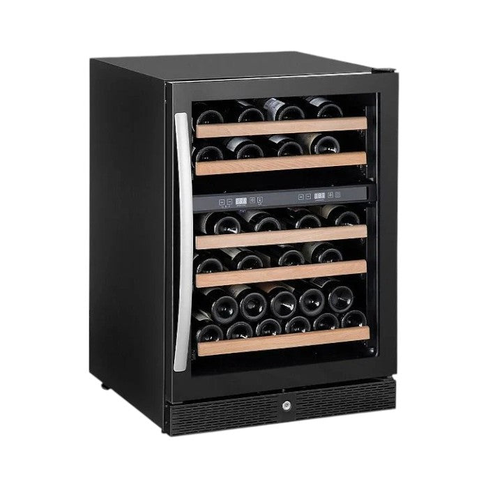 Combisteel 43-Bottle Dual Temp Wine Cooler – Single Door, LED Lighting, Static Ventilated Cooling, +4°C to +20°C, Black