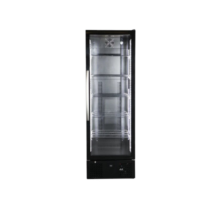 Combisteel BDK-293 Single Glass Door Upright Display Cooler Fridge – 293L, Black, LED Lighting, Fan Ventilated Cooling