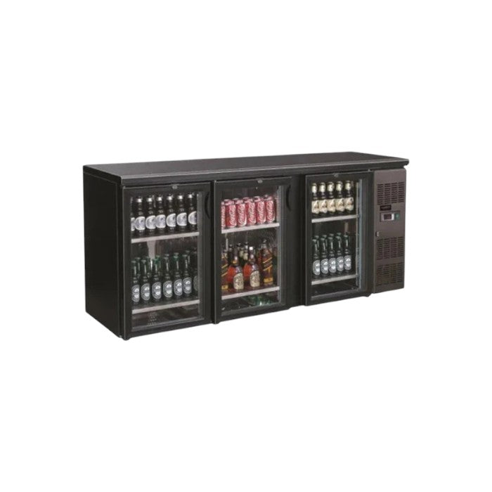 Combisteel Backbar Cooler 3 Glass Doors – Black, LED Ventilated Beer Fridge, 537L