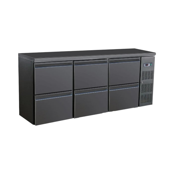 Combisteel Barcooler Black 6 Drawers | 7450.0323 – 537 Litre Capacity, LED Lighting, Digital Display, Lockable Drawers