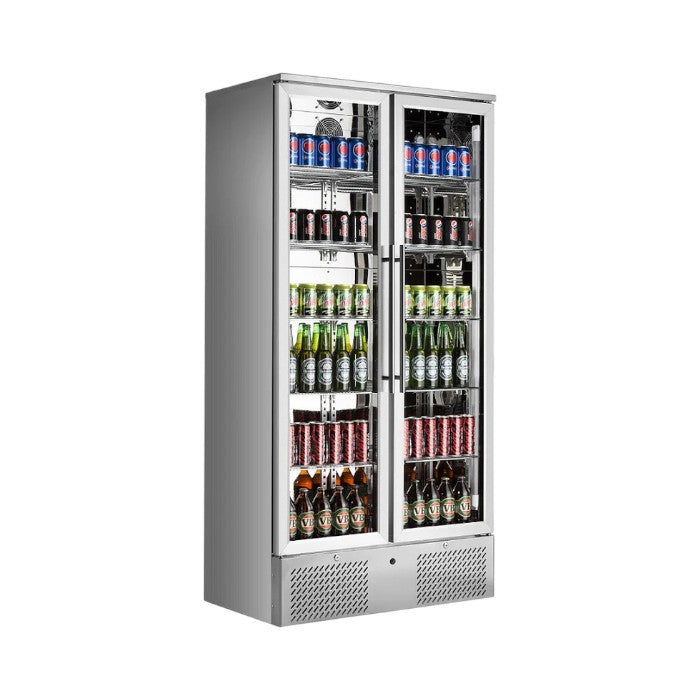 Combisteel High Back Bar Cooler, 458L Stainless Steel Double Door Drinks Fridge