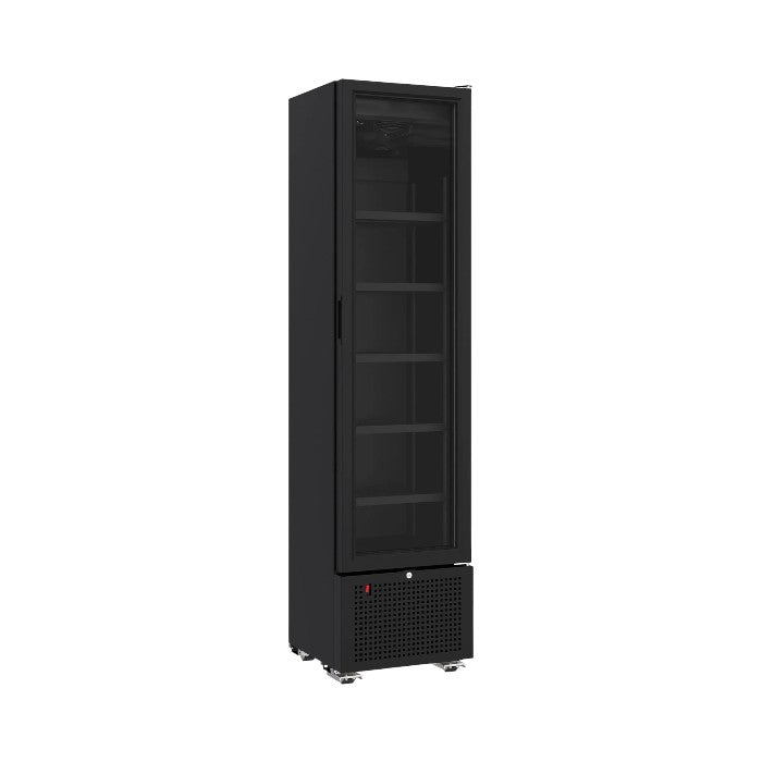 Combisteel Single Door Slimline Bottle Fridge Merchandiser 221L | Black, LED Lighting & Fan-Assisted Cooling