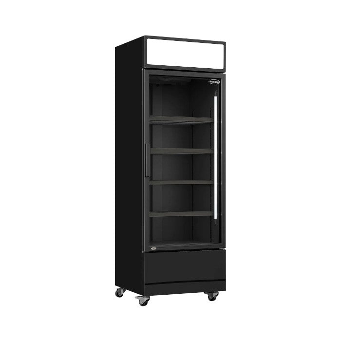 Combisteel Single Hinged Glass Door Bottle Fridge Merchandiser 360L | Black, LED Lighting & Fan-Assisted Cooling