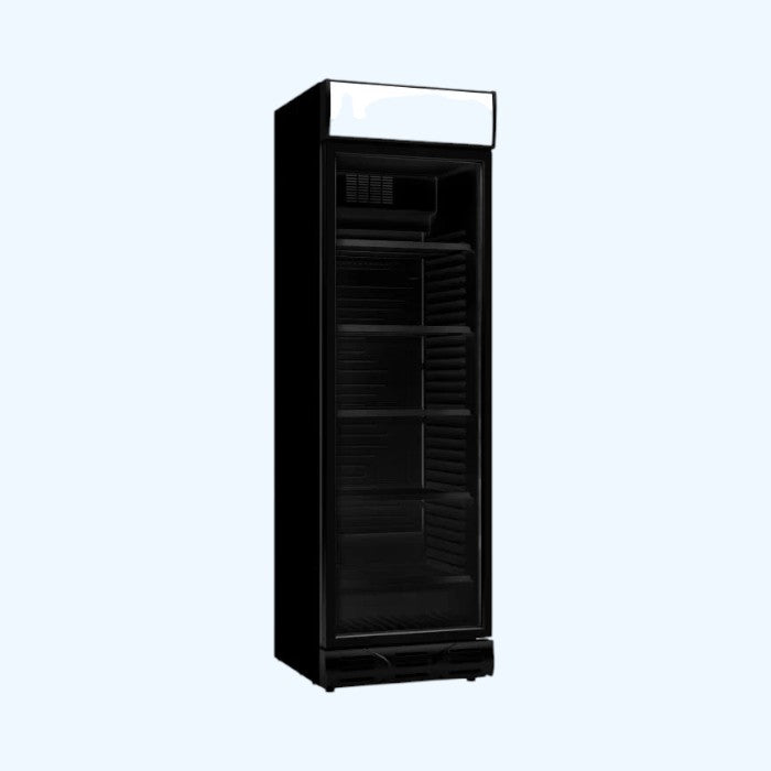 Combisteel Single Hinged Glass Door Fridge Merchandiser 382L | Black, LED Lighting & Fan-Assisted Cooling
