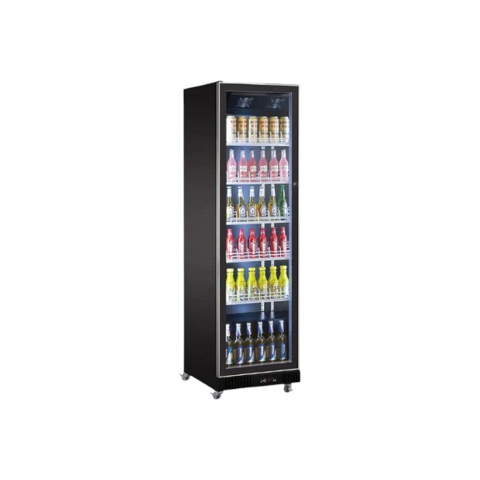 Combisteel Single Hinged Glass Door Fridge Merchandiser 387L | Black, LED Lighting & Ventilated Cooling