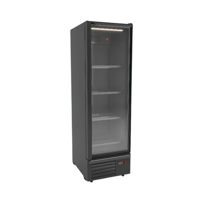 Combisteel Single Hinged Glass Door Fridge Merchandiser 550L | Black, LED Lighting & Fan-Assisted Cooling