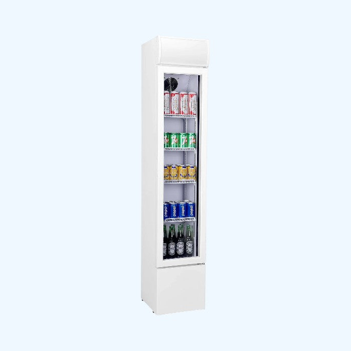 Combisteel Slimline Narrow Single Hinged Glass Door Fridge Merchandiser 105L | LED Lighting