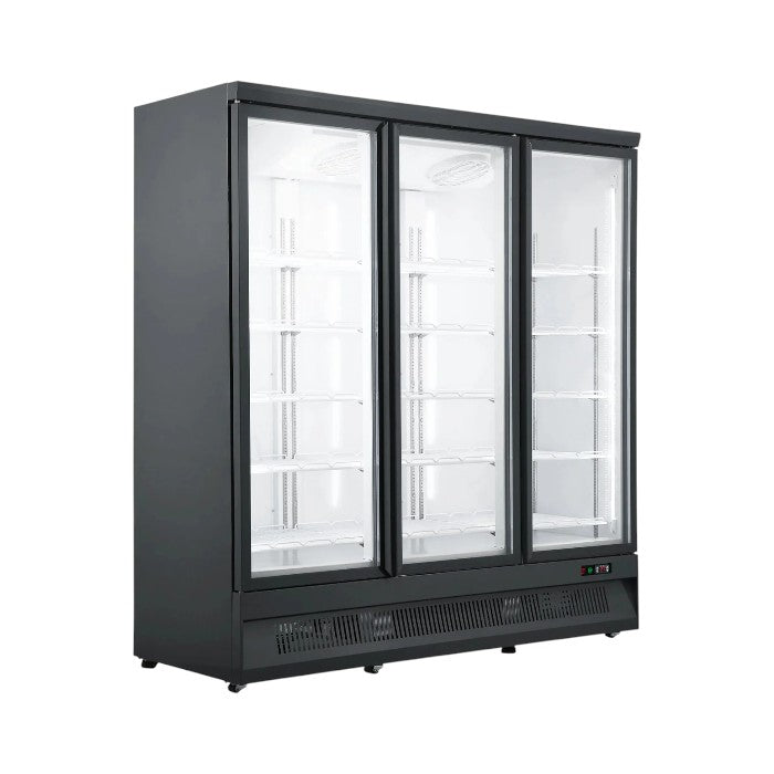 Combisteel Triple Glass Door Display Freezer SVO-1530F, 1450L Capacity, Ventilated Cooling, Automatic Defrost, Black Commercial Freezer