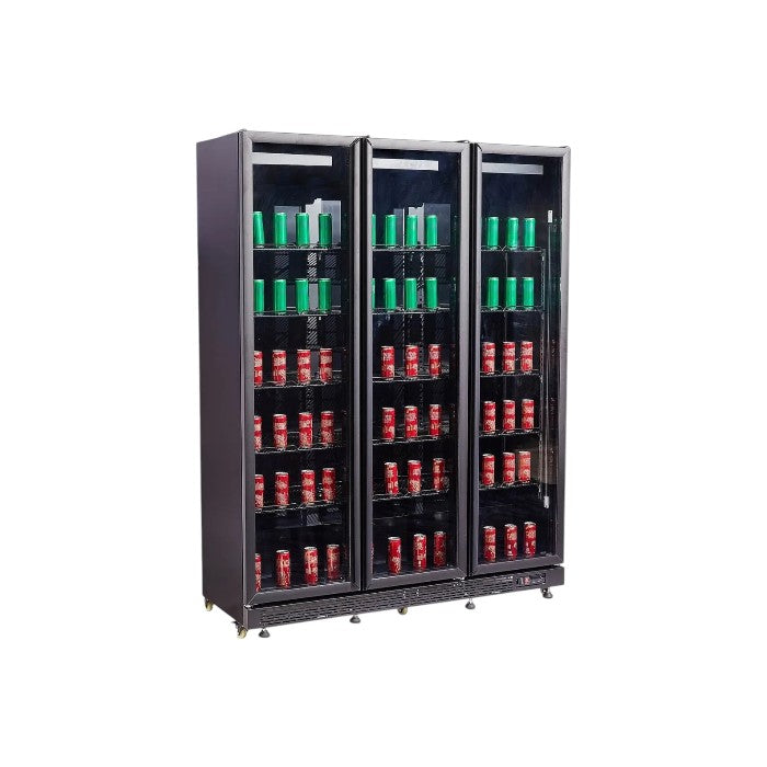 Combisteel Triple Glass Door Display Fridge Merchandiser 1200L, Heated, Black