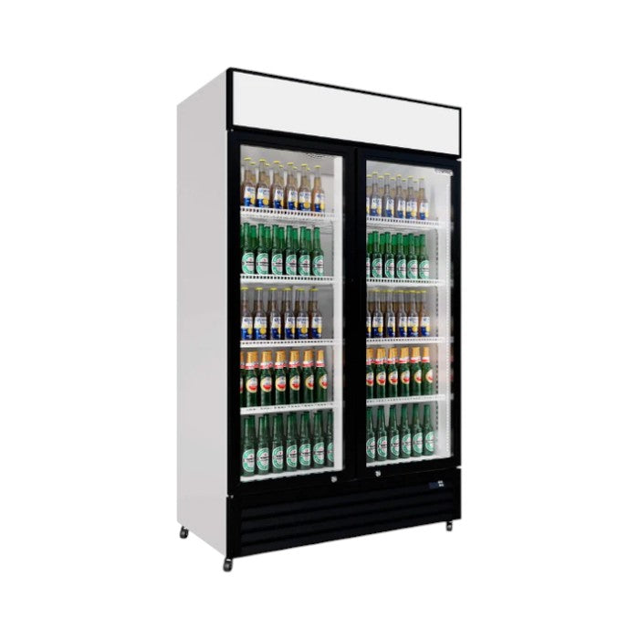 Empire CL-690A Double Door Hinged Display Cooler – 690L Commercial Fridge with Illuminated Merchandising Canopy