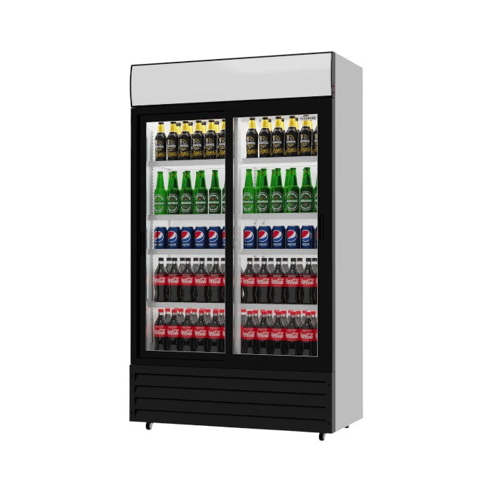 Empire Premium Double Sliding Door Display Cooler with Light Canopy, 688L, Low-E Glass, Fan Cooled, 0–10°C