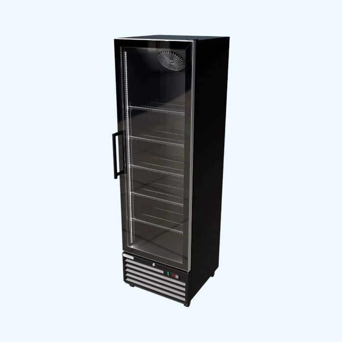 Empire Single Door Upright Display Cooler 361L | Commercial Glass Door Fridge Merchandiser Black with LED Lighting & Digital Temperature Control