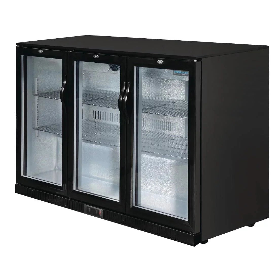 Polar GL004 Back Bar Cooler – 330L, Black, Hinged Doors, LED Lighting, Fan Assisted Cooling