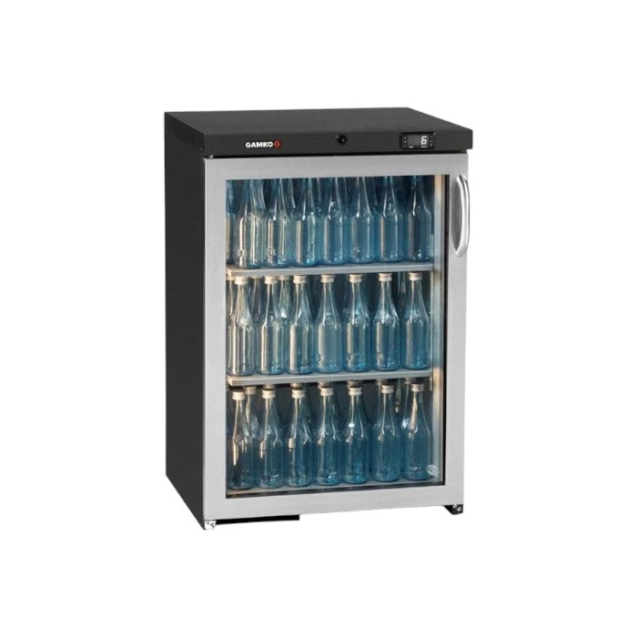 Gamko MG3/150LGCS Maxiglass Left Hand Hinged Stainless Steel Frame Glass Undercounter Bottle Cooler – 150 Litres