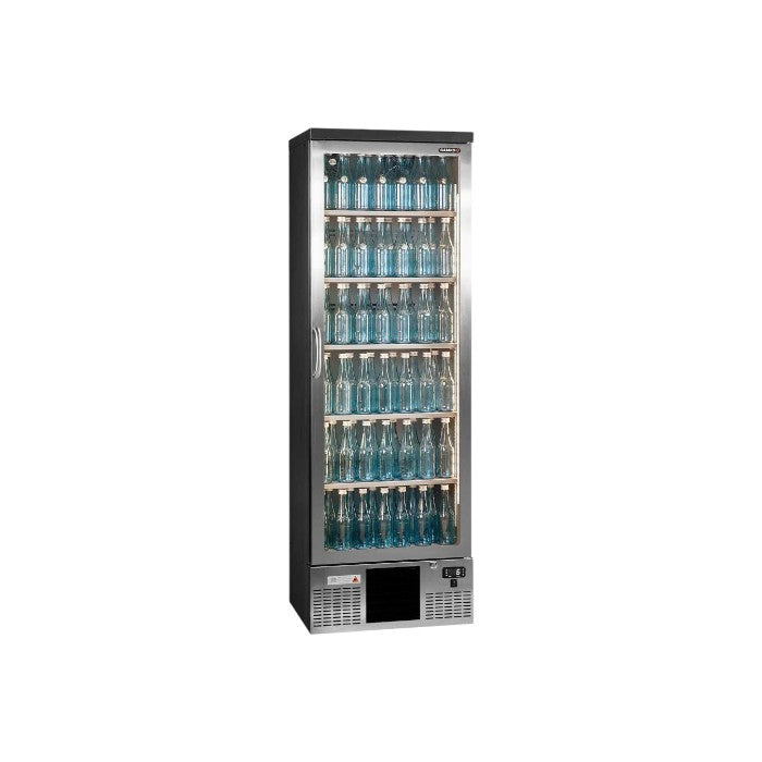 Gamko MG3/300LGCS Maxiglass Left Hand Hinged Stainless Steel Frame Glass Upright Bottle Cooler – 300 Litres