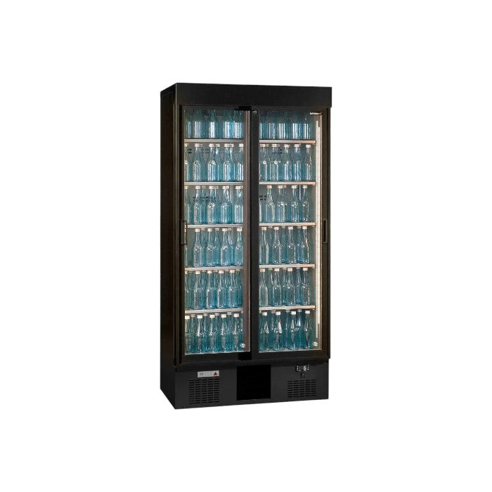 Gamko Maxiglass MG3/500SD Sliding Glass Double Door Upright Bottle Cooler – 500L, Black, 480 Bottles