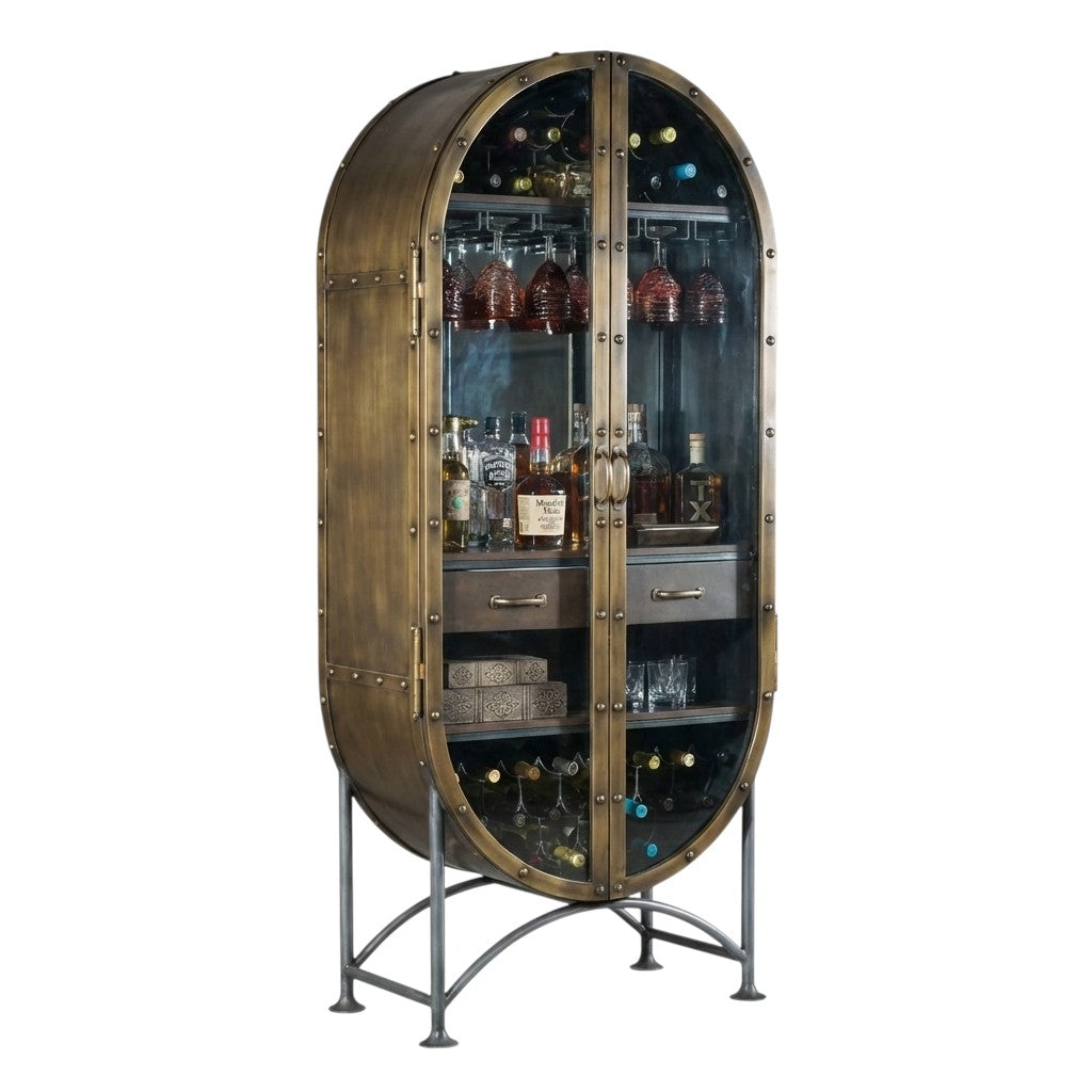 Gentlemen's Craft Bar Cabinet | Rustic Modern Wine & Spirits Storage with Stemware Racks