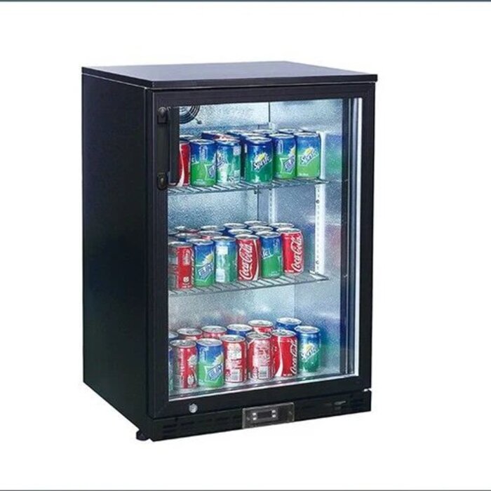 Koldbox 138L Single Hinged Door Back Bar Bottle Cooler – 116-Bottle Black Fridge with LED Lighting, Adjustable Shelves & Digital Temperature Control