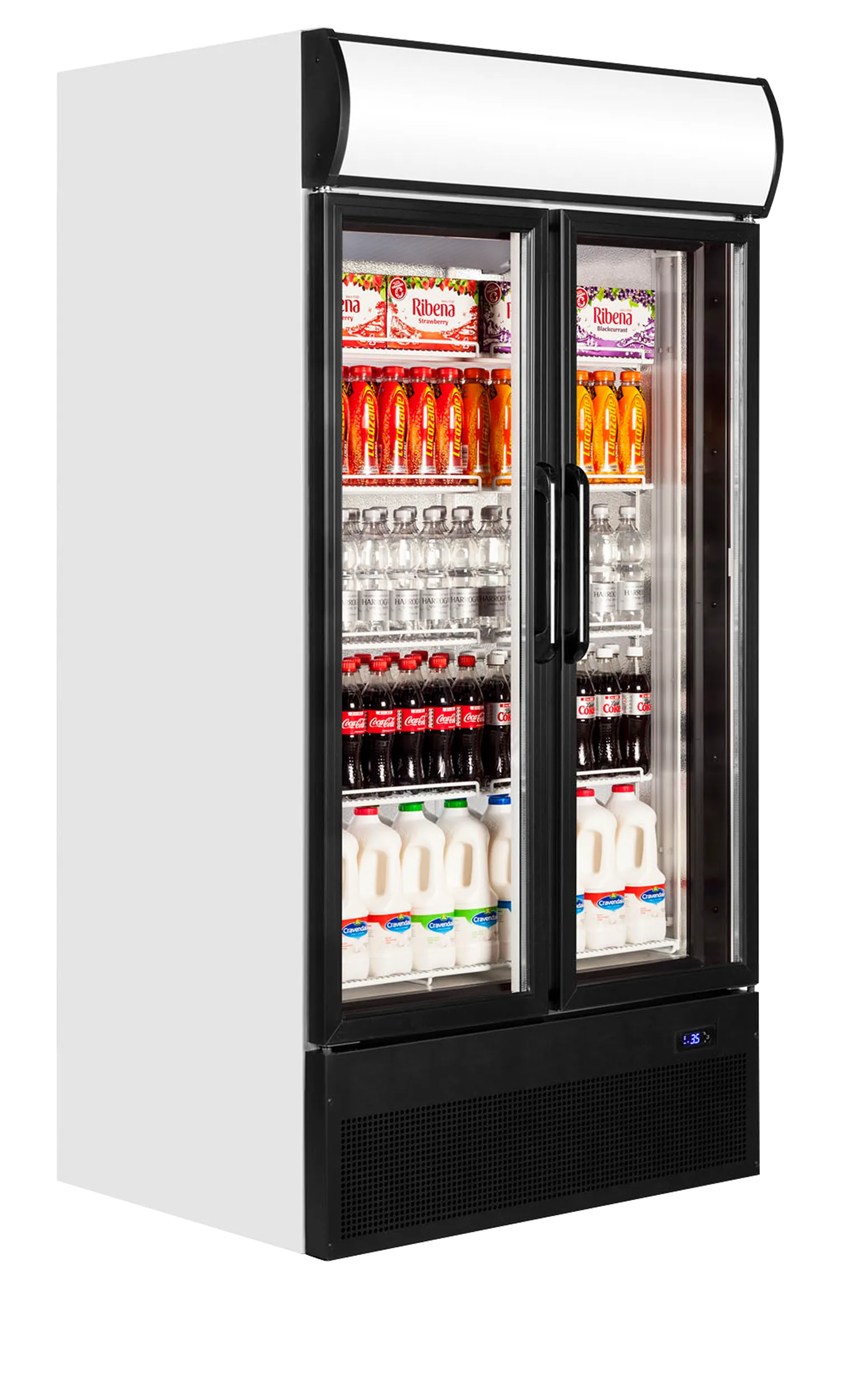 Glass Door Merchandiser FSC1000H – 2 Hinged Doors, Fan-Assisted Cooling, LED Lighting, White, 524L Net Capacity